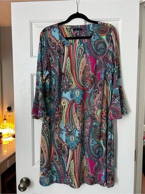 Tommy Hilfiger Multicolor Paisley Dress — Teal & Fuchsia Accents Size 16